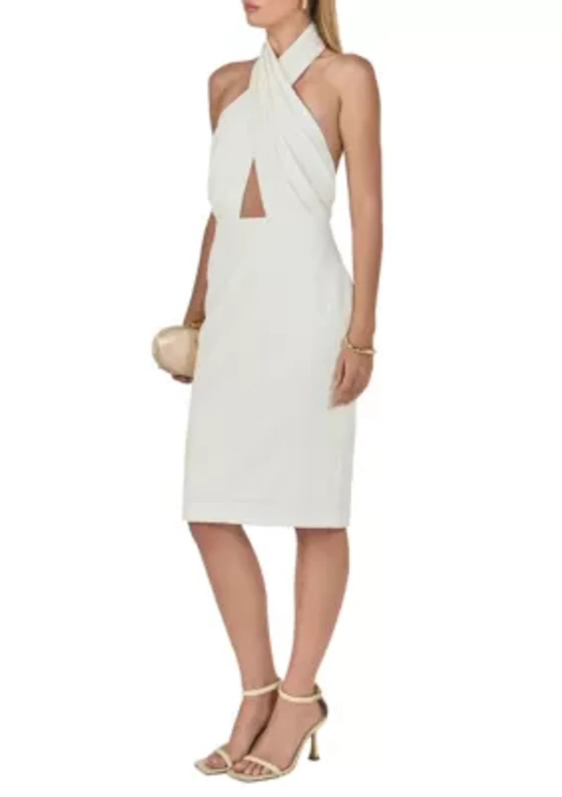 DRAPED HALTER MIDI DRESS