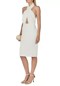 DRAPED HALTER MIDI DRESS