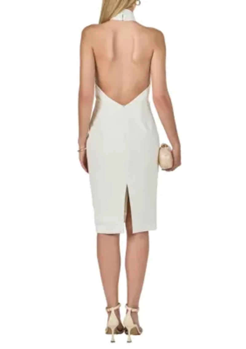 DRAPED HALTER MIDI DRESS