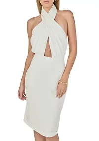 DRAPED HALTER MIDI DRESS