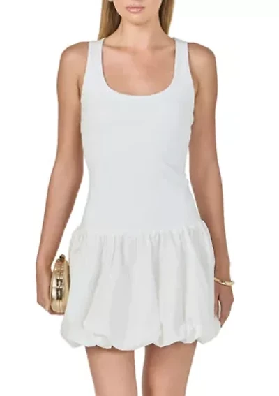 Mixed Media Scoop Neck Blouson Mini Dress