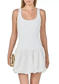 Mixed Media Scoop Neck Blouson Mini Dress