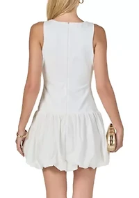 Mixed Media Scoop Neck Blouson Mini Dress