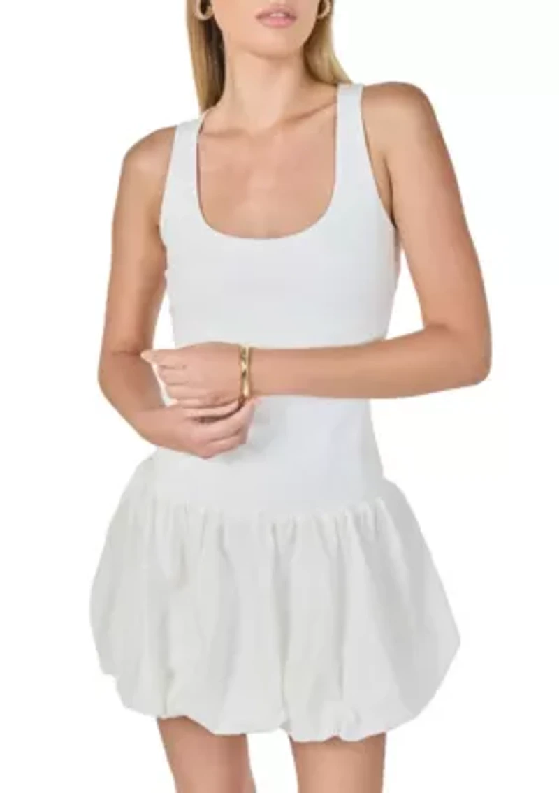 Mixed Media Scoop Neck Blouson Mini Dress