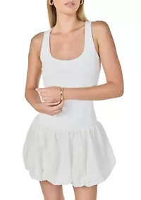 Mixed Media Scoop Neck Blouson Mini Dress