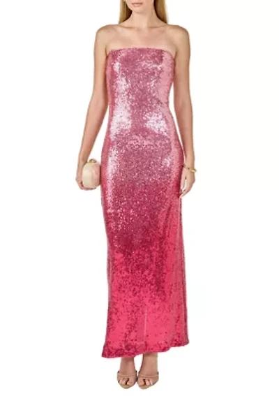 Ombre Sequins Strapless Maxi Dress
