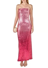 Ombre Sequins Strapless Maxi Dress