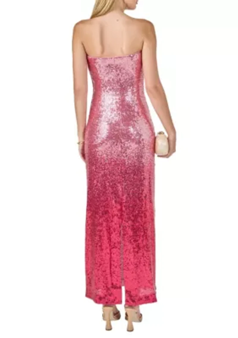 Ombre Sequins Strapless Maxi Dress