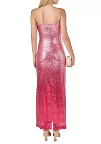 Ombre Sequins Strapless Maxi Dress