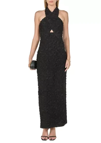 STRECHY HALTER NECK MIDI DRESS