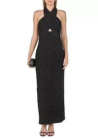 STRECHY HALTER NECK MIDI DRESS