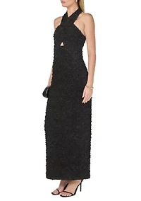 STRECHY HALTER NECK MIDI DRESS