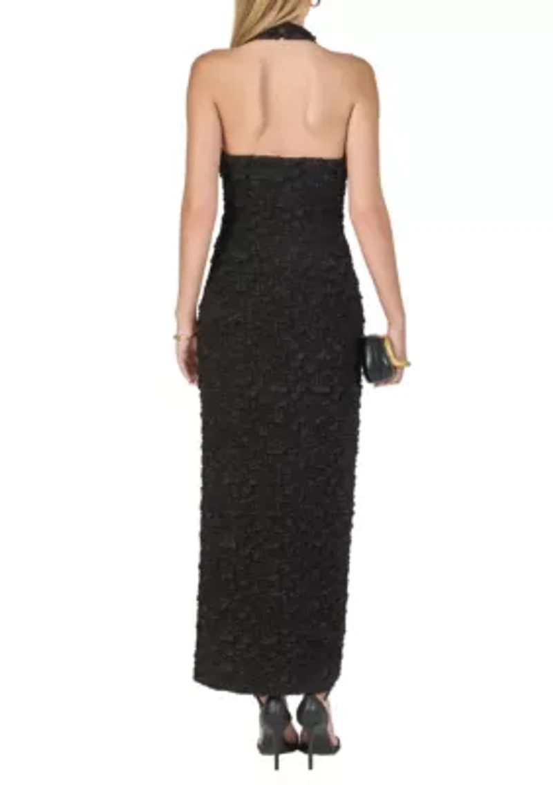 STRECHY HALTER NECK MIDI DRESS