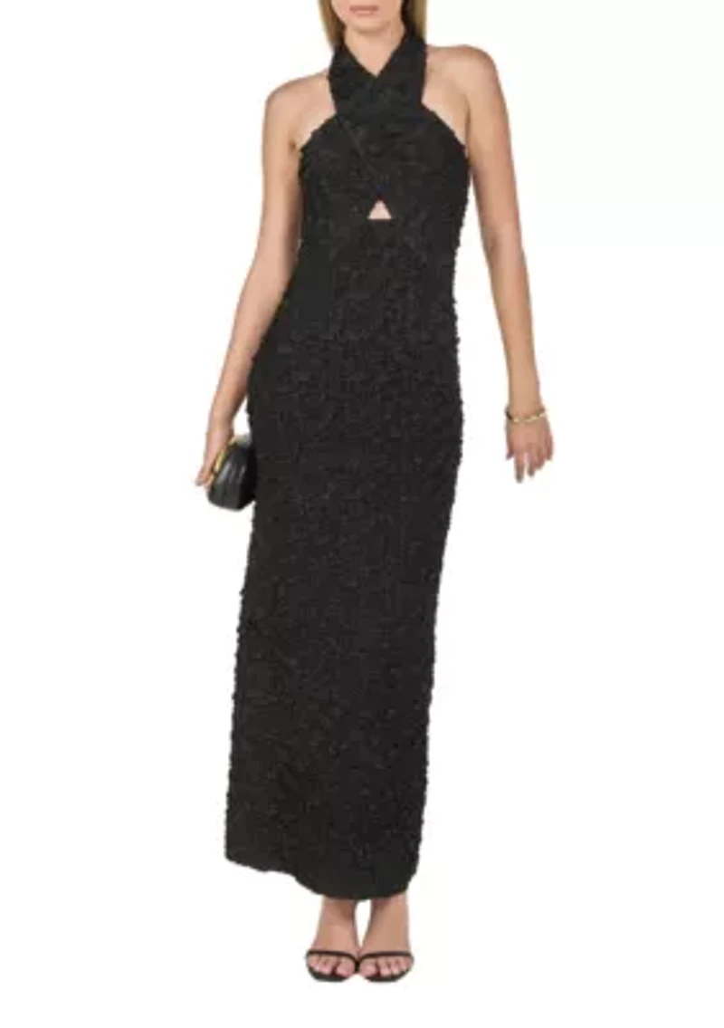 STRECHY HALTER NECK MIDI DRESS