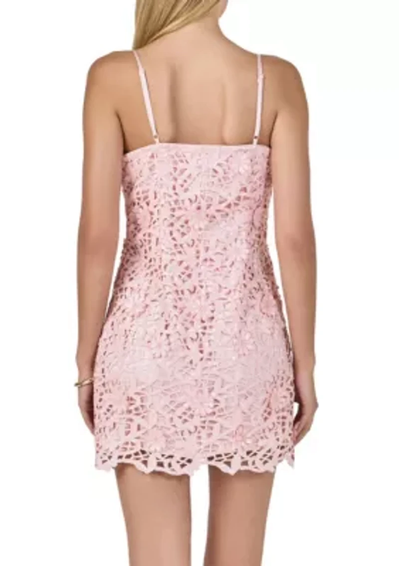 3DSEQUINS LACE MINI DRESS