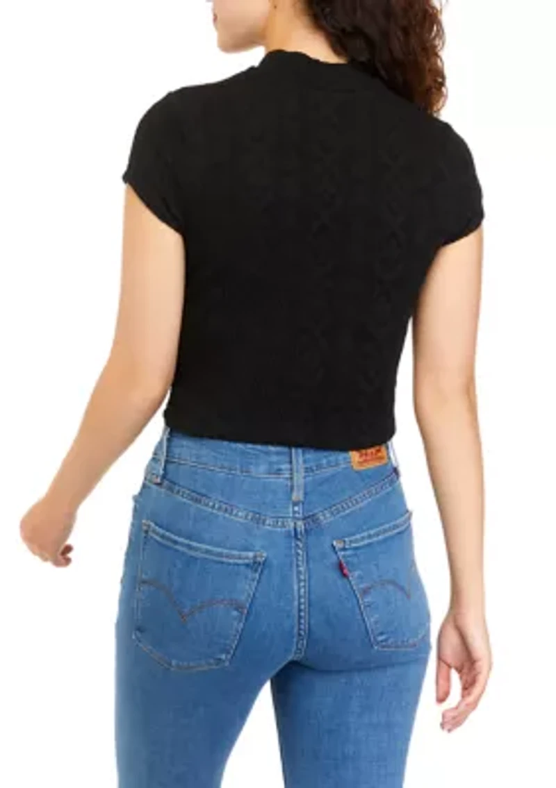 Juniors' Short Sleeve Mock Neck Top