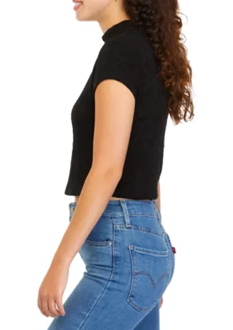 Juniors' Short Sleeve Mock Neck Top