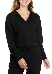 Juniors' Long Sleeve Collared Pullover Top