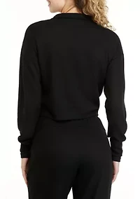 Juniors' Long Sleeve Collared Pullover Top