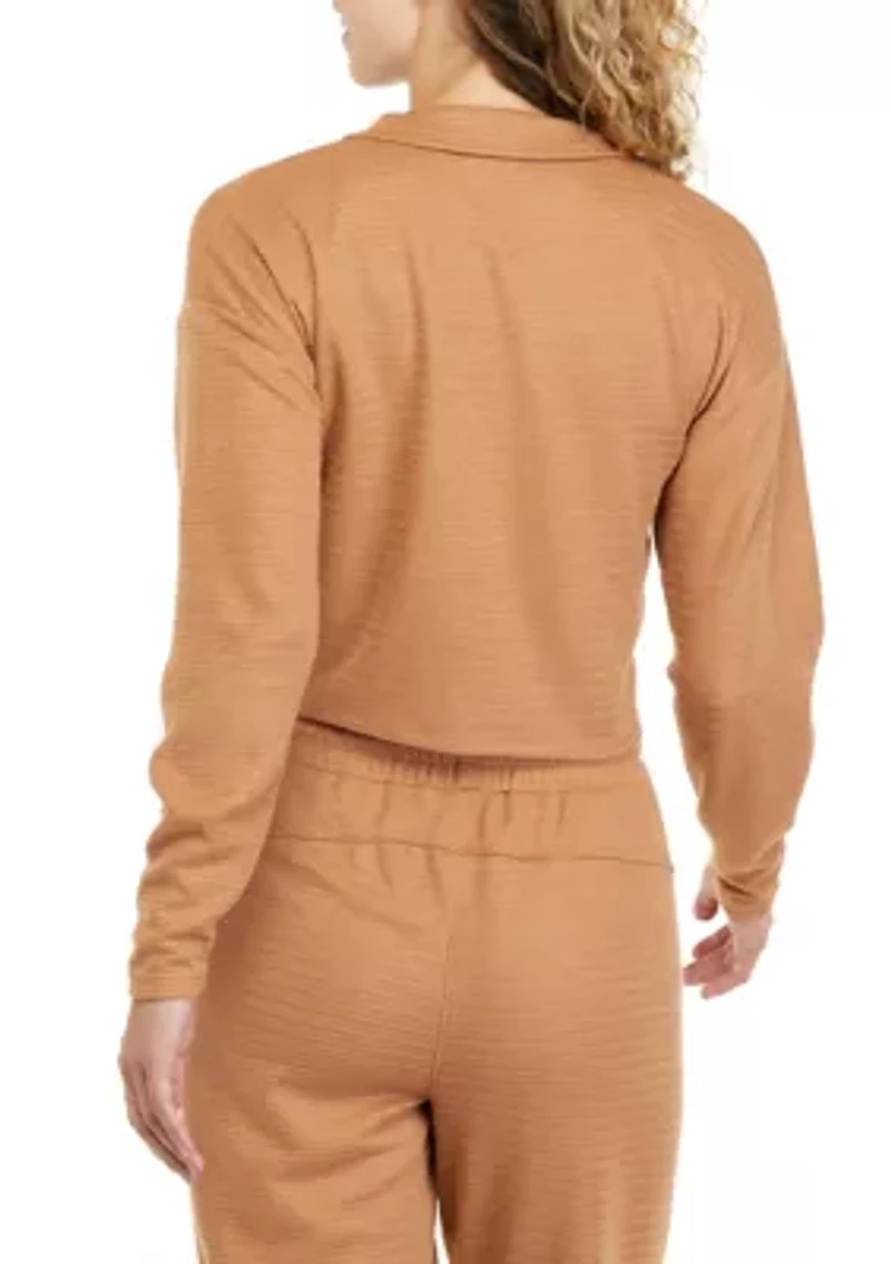 Juniors' Long Sleeve Collared Pullover Top