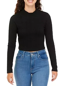 Juniors' Long Sleeve Textured Mock Neck Top