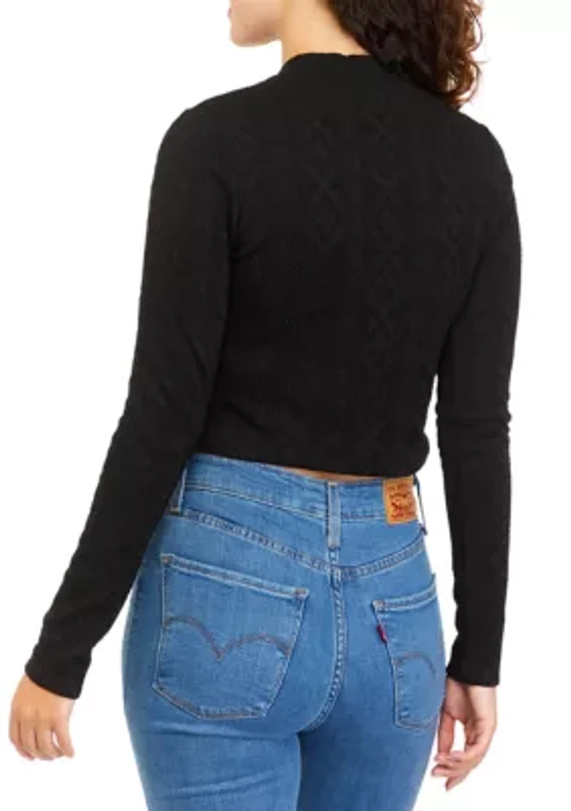 Juniors' Long Sleeve Textured Mock Neck Top