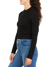 Juniors' Long Sleeve Textured Mock Neck Top