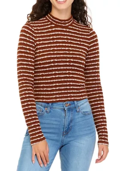 Juniors' Long Sleeve Textured Mock Neck Top