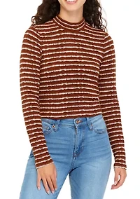 Juniors' Long Sleeve Textured Mock Neck Top