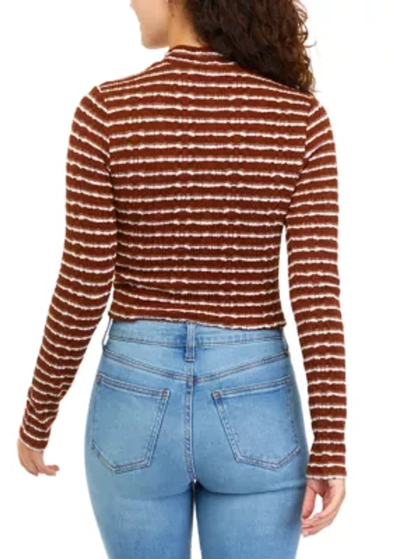Juniors' Long Sleeve Textured Mock Neck Top
