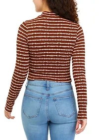 Juniors' Long Sleeve Textured Mock Neck Top