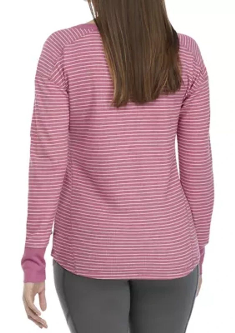 Women's Waffle Knit Stripe Henley Shirt
