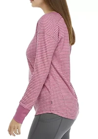 Women's Waffle Knit Stripe Henley Shirt