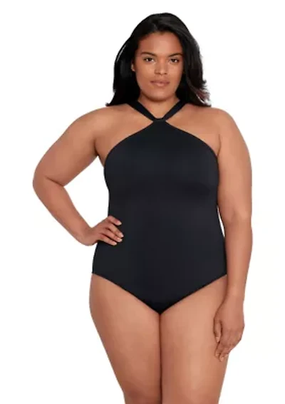 Plus Glamour High Neck One Piece Swimsuit