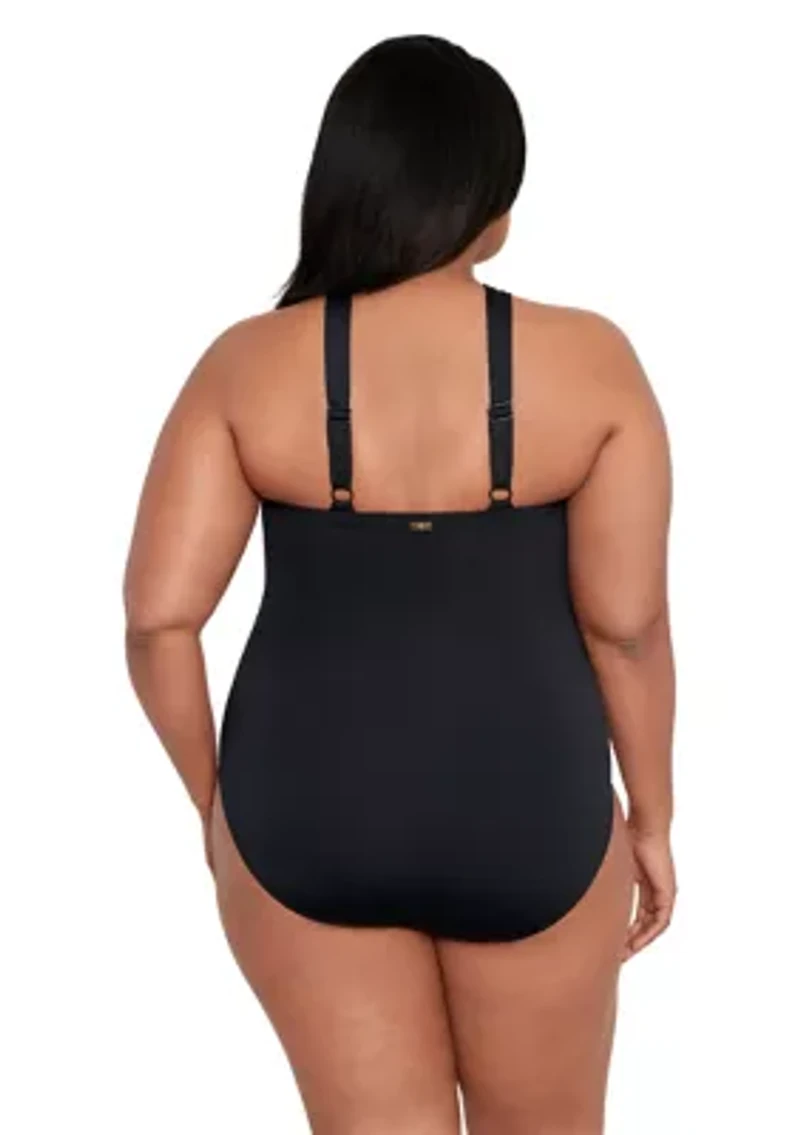 Plus Glamour High Neck One Piece Swimsuit