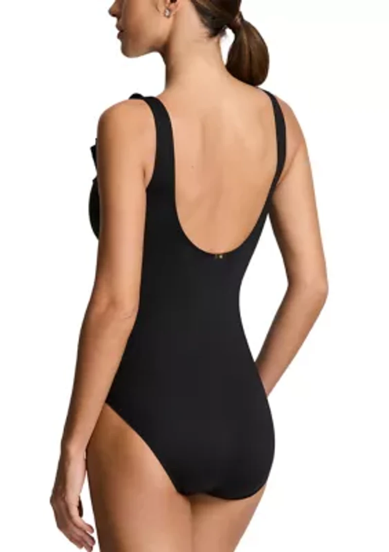 Beach Club Solid Ruffle Surplice One Piece Swimsuit