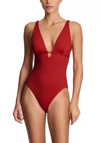 Beach Club Solid V-Neck One Piece Swimsuit