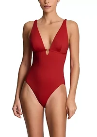 Beach Club Solid V-Neck One Piece Swimsuit