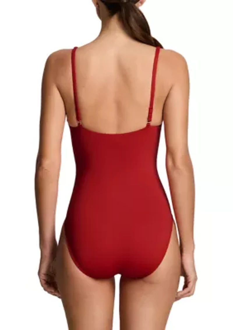 Beach Club Solid V-Neck One Piece Swimsuit