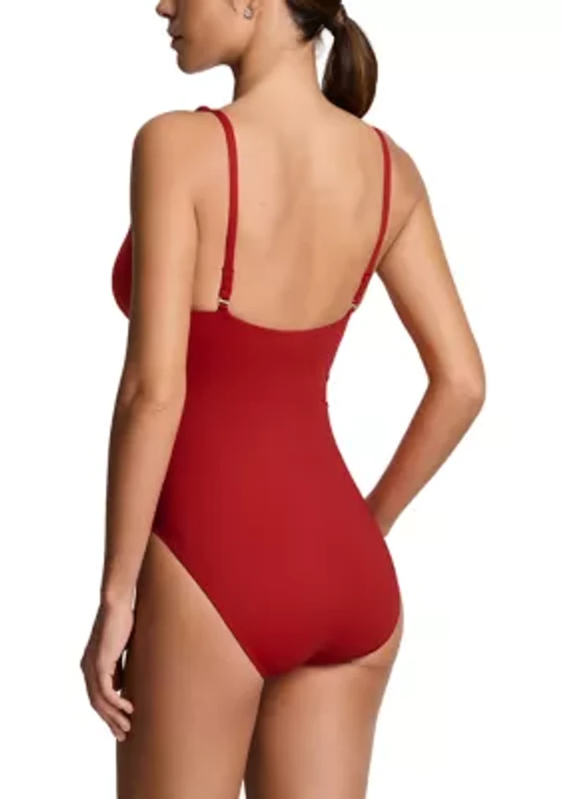 Beach Club Solid V-Neck One Piece Swimsuit