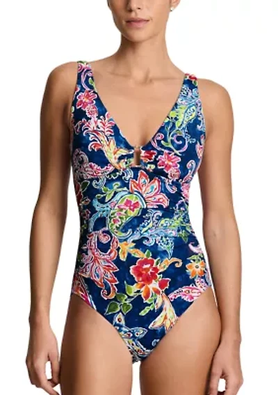 Coastal Paisley Ring Underwire One Piece Swimsuit