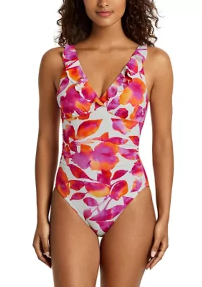 Ruffle Surplice One Piece Swimsuit