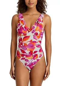 Ruffle Surplice One Piece Swimsuit