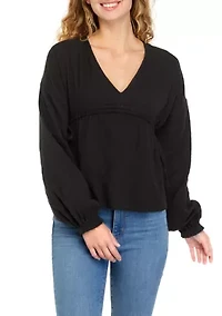Drop Shoulder Cotton Peasant Top