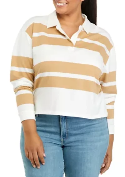Plus Long Sleeve Terry Polo Shirt