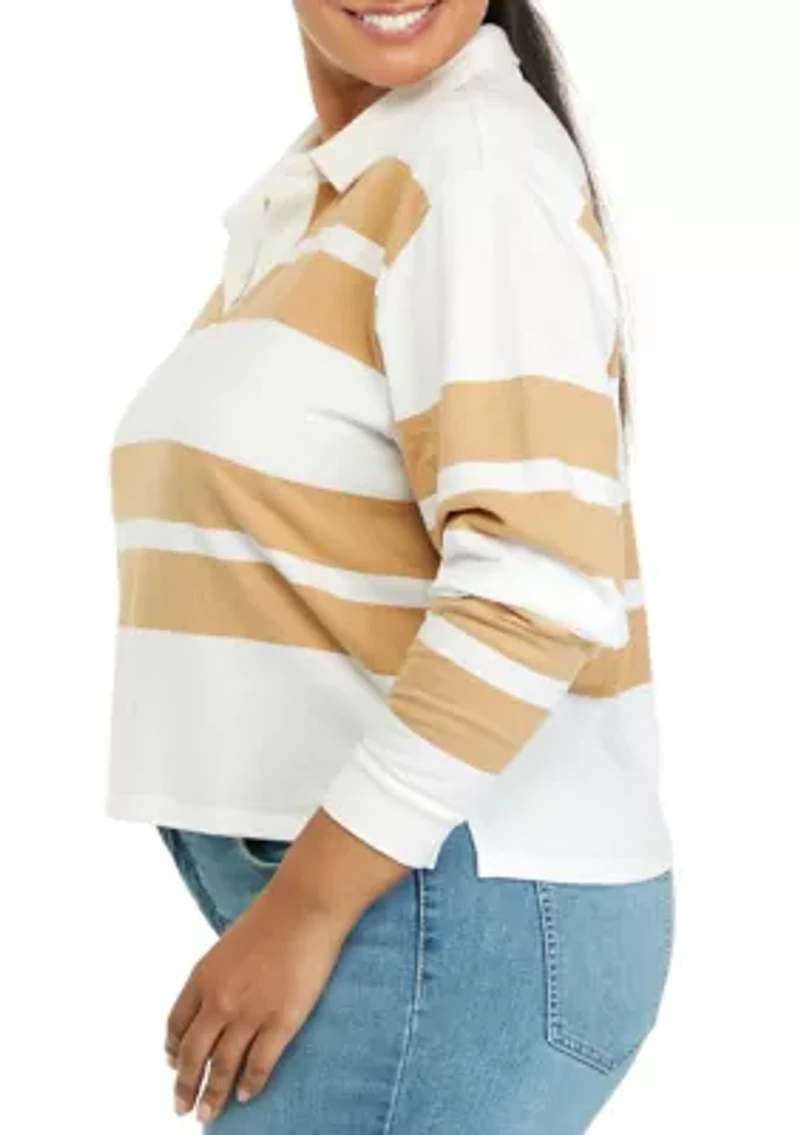 Plus Long Sleeve Terry Polo Shirt