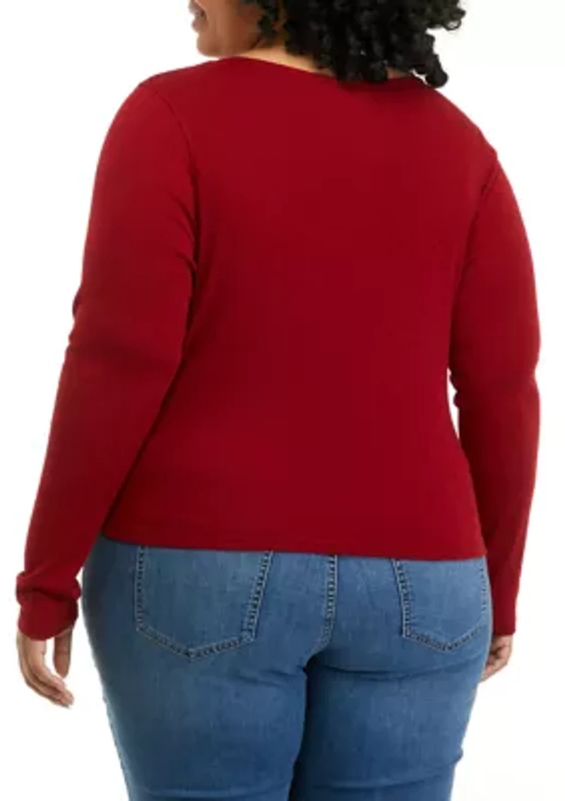 Plus Long Sleeve Rib Crew T-Shirt