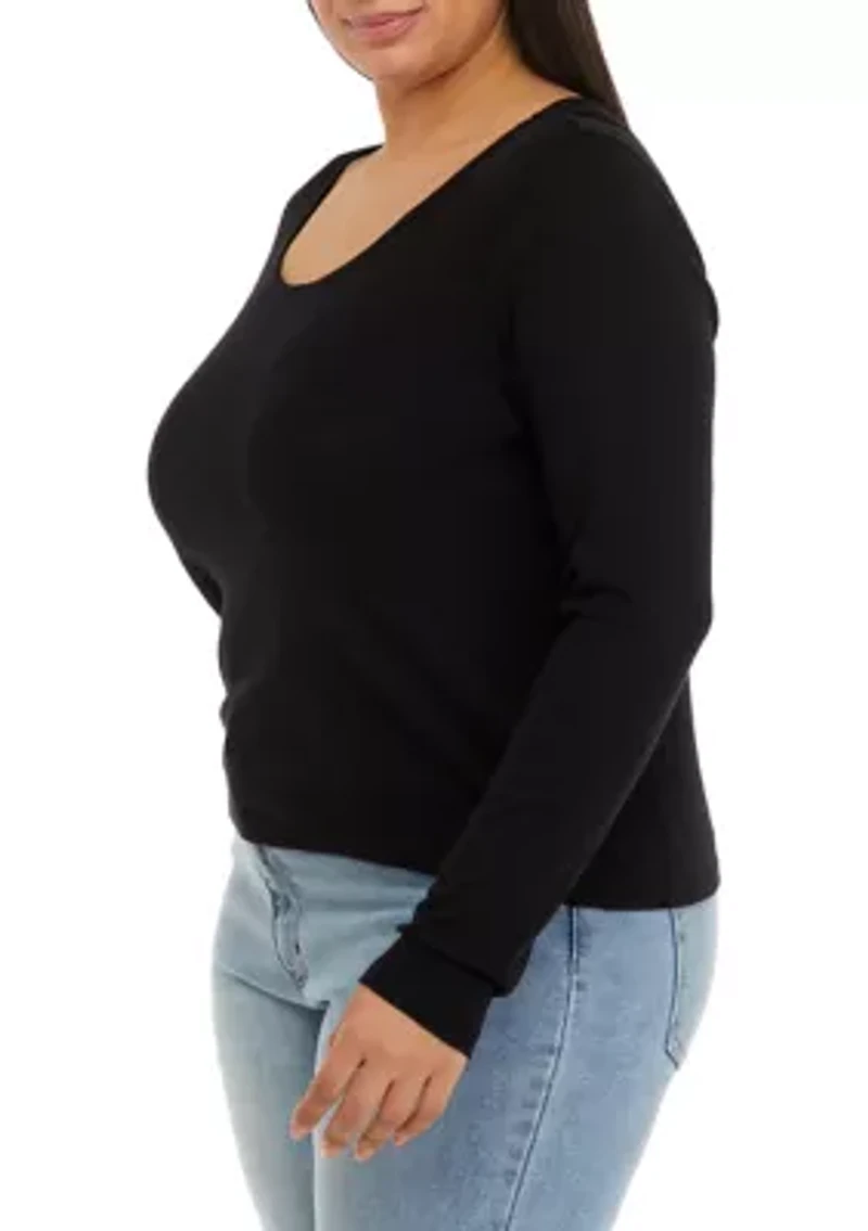 Plus Long Sleeve Rib Crew T-Shirt
