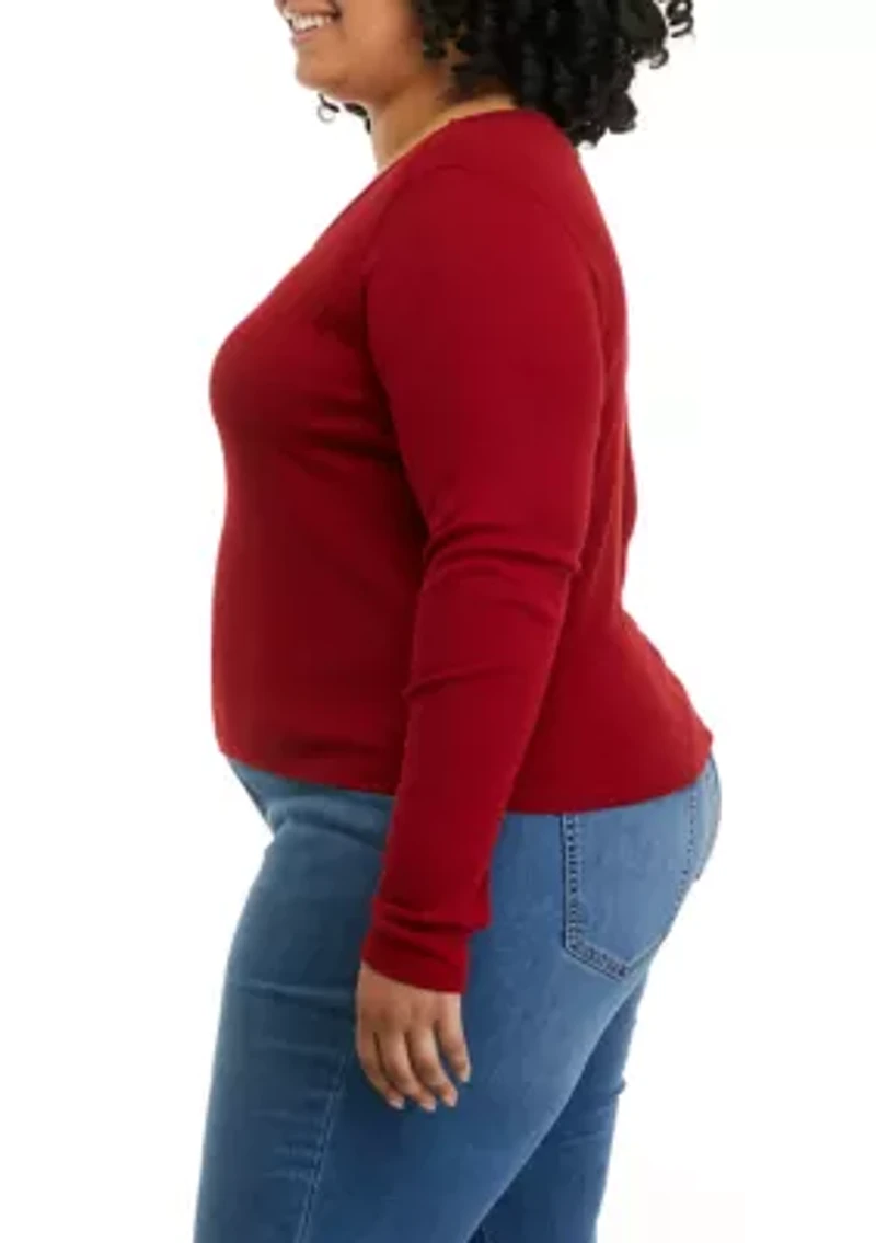 Plus Long Sleeve Rib Crew T-Shirt