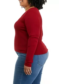 Plus Long Sleeve Rib Crew T-Shirt